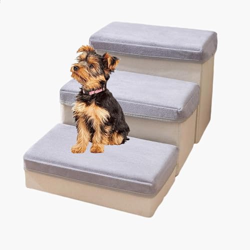 Haustier-Hundetreppe Mit Stauraum, Faltbare Haustierstufen Für Bett Und Sofa, Weicher, Rutschfester, Abnehmbarer, Waschbarer Bezug, Stufenrampe, Hundetreppe,M von YPDOPORA