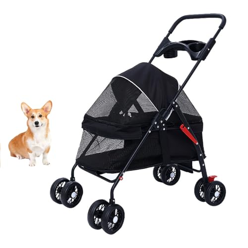 Hunde-/Katzenbuggy Mit 4 Rädern, Faltbarer Haustierkäfig-Joggerbuggy Mit Aufbewahrungskorb Und Getränkehalter, Atmungsaktives Sichtbares Netz Für Mittelgroße Und Kleine Hunde Und Katzen,Schwarz Hunde-/Katzenbuggy Mit 4 Rädern, Faltbarer Haustierkäfig-Joggerbuggy Mit Aufbewahrungskorb Und Getränkehalter, Atmungsaktives Sichtbares Netz Für Mittelgroße Und Kleine Hunde Und Katzen,Schwarz von YPDOPORA