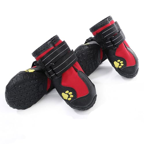 Hunde-Winterstiefel Und Pfotenschutz Für Kleine Bis Große Hunde, Hundestiefel Mit Zwei Reflektierenden Befestigungsbändern Und Robuster Rutschfester Sohle, 4Er-Pack Hundestiefel,Rot,4XL von YPDOPORA