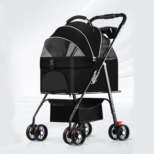 Hundebuggy, Katzenbuggy, 3-In-1-Haustierbuggy Mit Abnehmbarem Träger-Autositz, Bester Leichter, Zusammenklappbarer, Tragbarer All-Terrain-Reise-Haustierbuggy Für Kleine Hunde Und Katzen,Schwarz von YPDOPORA