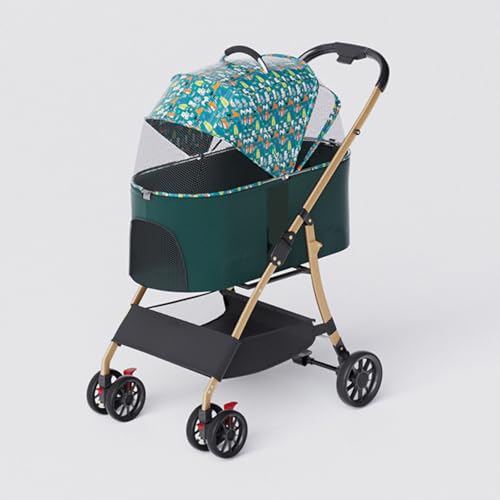 Hundebuggy Für Kleine Und Mittelgroße Katzen Und Hunde, Mit Einem Klick Zusammenklappbarer 4-Rad-Haustierbuggy, Faltbarer Hundebuggy Für Outdoor-Reisen, Hundebuggy, Einfaches Manövrieren,Grün von YPDOPORA