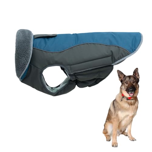 Hundemäntel Für Große Hunde, Wasserdicht, Für Den Winter, Hunde-Winterjacke Mit Revers, Mit Fleece Gefütterte, Reflektierende Haustierjacke, Haustiermäntel Mit Loch Für Hundegeschirr,Blau,3XL von YPDOPORA