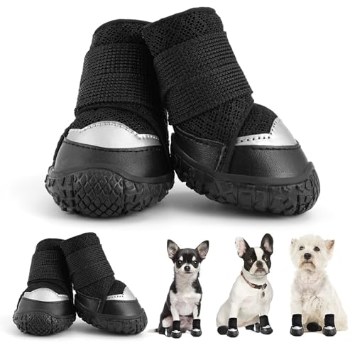 YPDOPORA Hundeschuhe Für Kleine Hunde, rutschfeste Hundeschuhe, Pfotenschutz Für Heiße Gehwege, Winter, Schnee, Wandern, Mit Verstellbaren Trägern Und Rutschfesten Sohlen, 4 Stück,Schwarz,L YPDOPORA Hundeschuhe Für Kleine Hunde, rutschfeste Hundeschuhe, Pfotenschutz Für Heiße Gehwege, Winter, Schnee, Wandern, Mit Verstellbaren Trägern Und Rutschfesten Sohlen, 4 Stück,Schwarz,L von YPDOPORA