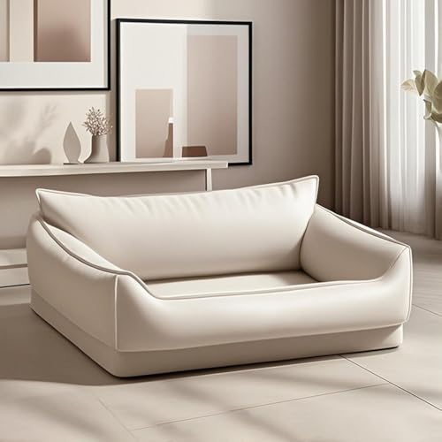 Hundesofabett Für Kleine Hunde, Wasserdichtes Hundebett Aus Leder, Haustiercouchbetten, Haustiercouch Mit Wasserdichtem, Abnehmbarem Und Waschbarem Bezug Für Kleine Und Mittelgroße Hunde,Weiß,L von YPDOPORA