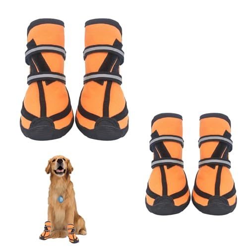 Hundestiefel, 4 Stück, Verstellbare Hundepfotenschutz-Winterstiefel, rutschfeste, wasserdichte Hunde-Schneestiefel Für Den Außenbereich,Orange,L von YPDOPORA