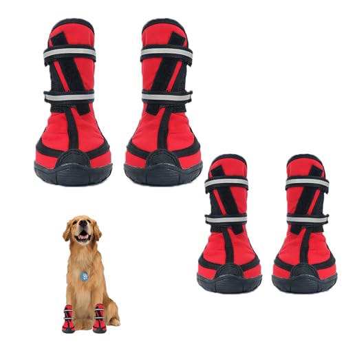 Hundestiefel, 4 Stück, Verstellbare Hundepfotenschutz-Winterstiefel, rutschfeste, wasserdichte Hunde-Schneestiefel Für Den Außenbereich,Rot,XXL von YPDOPORA