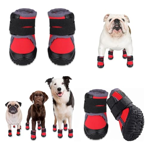 Hundestiefel Für Kleine Mittelgroße Hunde, rutschfeste Hundestiefel, Pfotenschutz Für Heiße Straßen Und Schnee, Wanderstiefel Für Hunde, Verstellbare Pfotenschutzstiefel,Rot,XS von YPDOPORA