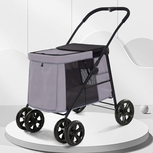 Jogger-Kinderwagen Für Katzen Und Hunde, Mit Einem Klick Zusammenklappbarer Haustier-Kinderwagen Mit 4 Rädern Und Atmungsaktivem Netzgewebe, Hundebuggy Mit Aufbewahrungstasche Auf Der Rückseite,Grau von YPDOPORA