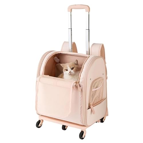 Katzen- Und Hundetragetaschen Mit Rädern, Haustier-Rucksack-Reisetrage Mit Teleskopgriff Und Abnehmbarer Stangenplattform, Faltbare Haustiertragetasche, Atmungsaktive Haustier-Trolleytasche,Rosa von YPDOPORA