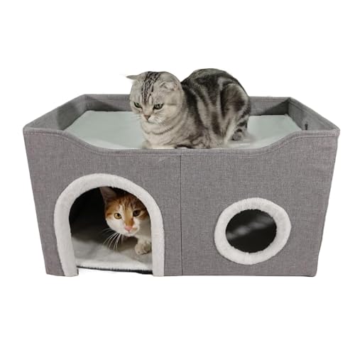 YPDOPORA Katzenbetten Für Hauskatzen, 2-Stöckiges Katzenhausbett, Niedlich, Große Katzenhaushöhle Mit Kratzunterlage, Überdachtes, Faltbares Katzenversteck, Katzenzelt YPDOPORA Katzenbetten Für Hauskatzen, 2-Stöckiges Katzenhausbett, Niedlich, Große Katzenhaushöhle Mit Kratzunterlage, Überdachtes, Faltbares Katzenversteck, Katzenzelt von YPDOPORA
