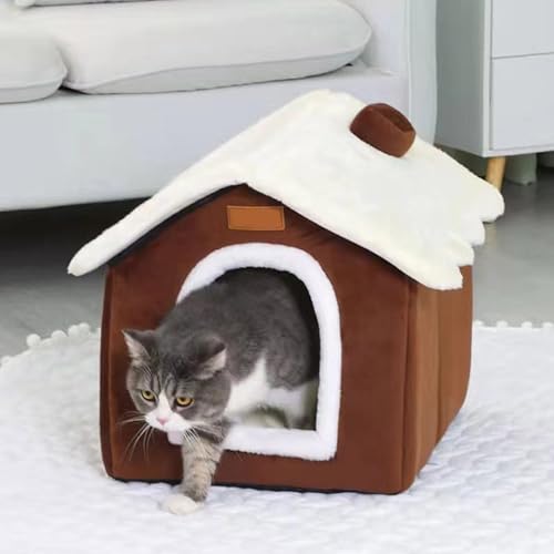 Katzenhäuser Für Hauskatzen, Zusammenklappbares Höhlenhaus, Katzenhaus, Hundehütte Mit Waschbarer, Abnehmbarer Matte, Winterwarmes Katzenbett Für Kleine Katzen Und Hunde,E,M von YPDOPORA