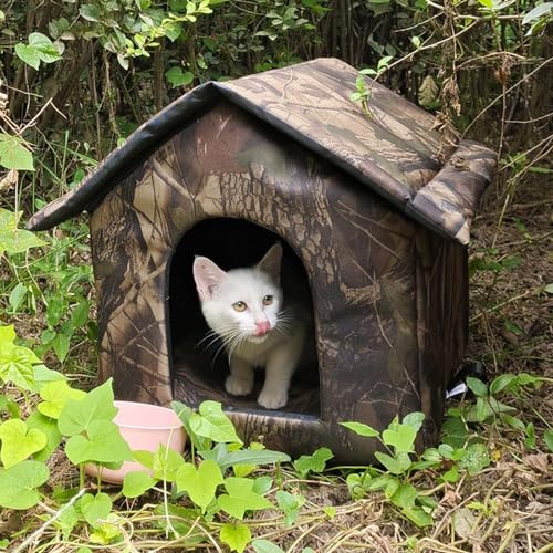 Katzenhaus Im Freien, Wasserdichter Winter-Katzenhaus Für Streuner, Mit Warmer Matte, Faltbar Und Beweglich, Leicht Zu Reinigen, Katzenzelt Für Kleine Hunde,F,L von YPDOPORA