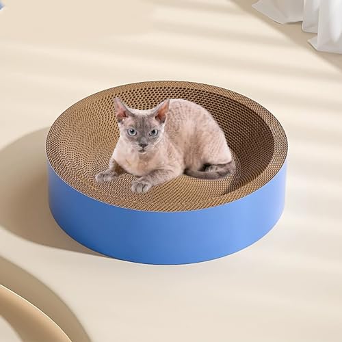 Katzenkratzpad, Rundes Katzenkratz-Loungebett, Katzenkratzbrett Aus Pappschale, Nest Aus Wellpappe, Langlebig, Leicht, Konkaves Design,Blau,M von YPDOPORA