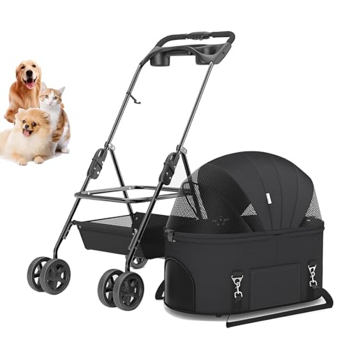 Kinderwagen Für Haustiere, 4-Rad-Kinderwagen Für Katzen Und Hunde, Für Kleine Und Mittelgroße Haustiere, Kätzchen, Hundekäfig, Faltbarer Reise-Jogger Mit Getränkehaltern Und Unterem Korb,Schwarz Kinderwagen Für Haustiere, 4-Rad-Kinderwagen Für Katzen Und Hunde, Für Kleine Und Mittelgroße Haustiere, Kätzchen, Hundekäfig, Faltbarer Reise-Jogger Mit Getränkehaltern Und Unterem Korb,Schwarz von YPDOPORA