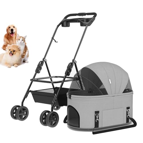 Kinderwagen Für Haustiere, 4-Rad-Kinderwagen Für Katzen Und Hunde, Für Kleine Und Mittelgroße Haustiere, Kätzchen, Hundekäfig, Faltbarer Reise-Jogger Mit Getränkehaltern Und Unterem Korb,Grau Kinderwagen Für Haustiere, 4-Rad-Kinderwagen Für Katzen Und Hunde, Für Kleine Und Mittelgroße Haustiere, Kätzchen, Hundekäfig, Faltbarer Reise-Jogger Mit Getränkehaltern Und Unterem Korb,Grau von YPDOPORA
