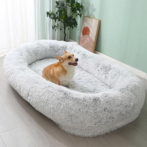 Menschliches Hundebett-Nest-Lazy-Sofa, Waschbares Orthopädisches Nickerchen-Hundebett Aus Kunstpelz Mit Memory-Schaum Zum Einschlafen, Orthopädisches Nickerchen-Hundebett Für Große Hunde,D,4XL von YPDOPORA