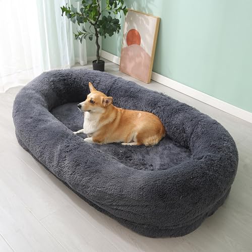 Menschliches Hundebett-Nest-Lazy-Sofa, Waschbares Orthopädisches Nickerchen-Hundebett Aus Kunstpelz Mit Memory-Schaum Zum Einschlafen, Orthopädisches Nickerchen-Hundebett Für Große Hunde,F,5XL von YPDOPORA