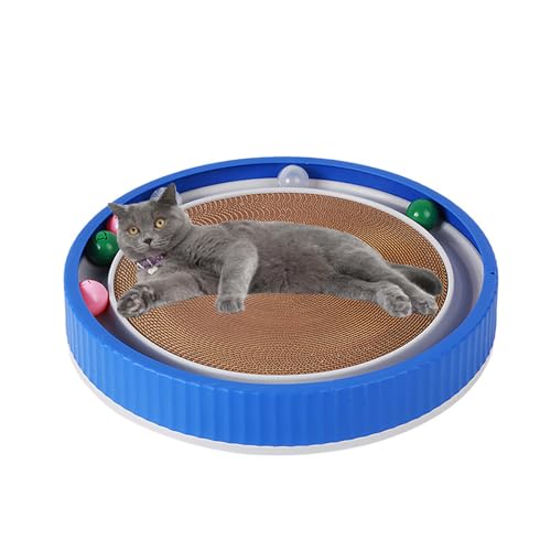 YPDOPORA Rundes Katzenkratzbrett, 3-In-1-Rundkratzbrett, Interaktive Katzenspielzeugbahn Mit Bällen, Katzenkratzbrett Aus Pappe Für Katzen Im Innenbereich, Die Ihre Krallen Schleifen,Blau YPDOPORA Rundes Katzenkratzbrett, 3-In-1-Rundkratzbrett, Interaktive Katzenspielzeugbahn Mit Bällen, Katzenkratzbrett Aus Pappe Für Katzen Im Innenbereich, Die Ihre Krallen Schleifen,Blau von YPDOPORA