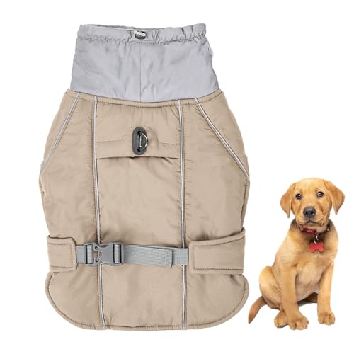 Warmer Wintermantel Für Hunde, Wintermantel Für Hunde Mit Integriertem Geschirr, Reflektierende Haustierjacke Mit Fleecefutter, Rollkragenjacke Für Haustiere, Wasserdichte Hundemäntel,Beige,M von YPDOPORA