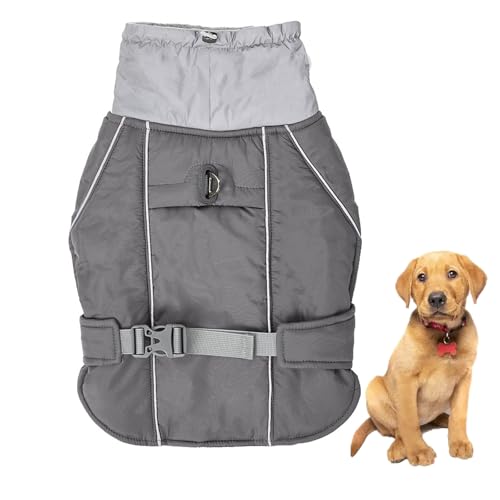 Warmer Wintermantel Für Hunde, Wintermantel Für Hunde Mit Integriertem Geschirr, Reflektierende Haustierjacke Mit Fleecefutter, Rollkragenjacke Für Haustiere, Wasserdichte Hundemäntel,Grau,XL von YPDOPORA