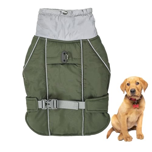 Warmer Wintermantel Für Hunde, Wintermantel Für Hunde Mit Integriertem Geschirr, Reflektierende Haustierjacke Mit Fleecefutter, Rollkragenjacke Für Haustiere, Wasserdichte Hundemäntel,Grün,2XL von YPDOPORA