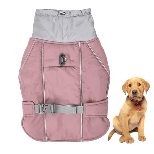 Warmer Wintermantel Für Hunde, Wintermantel Für Hunde Mit Integriertem Geschirr, Reflektierende Haustierjacke Mit Fleecefutter, Rollkragenjacke Für Haustiere, Wasserdichte Hundemäntel,Rosa,3XL von YPDOPORA