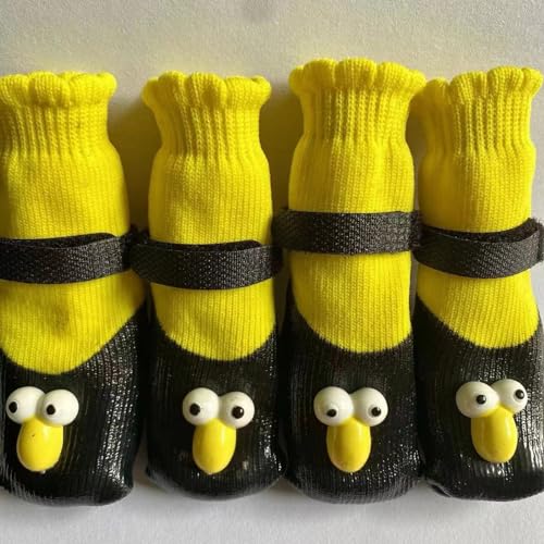 YPDOPORA Welpen-Schneestiefel Für Kleine Hunde, Hundestiefel, Pfotenschutz, rutschfeste Hundeschuhe, Kuschelig Warme, rutschfeste Winterstiefel, 4 Stück,Gelb,M von YPDOPORA