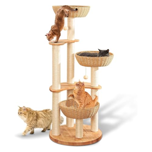 YPDOPORA 137,2 cm Große, Moderne Katzenbäume, Luxuriöse Katzenbaumtürme Aus Massivem Rattan-Eichenholz, 3 Geflochtene Katzennester, Sisal-Kratzbäume, Katzenhaus Für Hauskatzen, Leicht Zu Reinigen YPDOPORA 137,2 cm Große, Moderne Katzenbäume, Luxuriöse Katzenbaumtürme Aus Massivem Rattan-Eichenholz, 3 Geflochtene Katzennester, Sisal-Kratzbäume, Katzenhaus Für Hauskatzen, Leicht Zu Reinigen von YPDOPORA