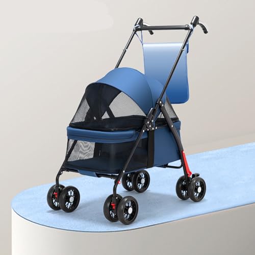 YPDOPORA 2-In-1-Kinderwagen Für Katzen Und Hunde, Kinderwagen Für Haustiere Mit Getränkehalter, Zusammenklappbarer Reisekinderwagen Für Hunde Mit Verstellbarem Griff Und Sonnenschutz,Blau von YPDOPORA