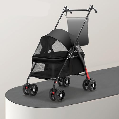 YPDOPORA 2-In-1-Kinderwagen Für Katzen Und Hunde, Kinderwagen Für Haustiere Mit Getränkehalter, Zusammenklappbarer Reisekinderwagen Für Hunde Mit Verstellbarem Griff Und Sonnenschutz,Schwarz von YPDOPORA