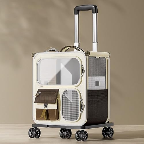 YPDOPORA 2-In-1-Rolltragetasche Für Haustiere, Atmungsaktive Katzentragetasche Mit Rädern, Zusammenklappbare Hunde-Rucksacktragetasche Mit Abnehmbarer Matte, Hundekinderwagen-Reisetragetasche,Braun von YPDOPORA