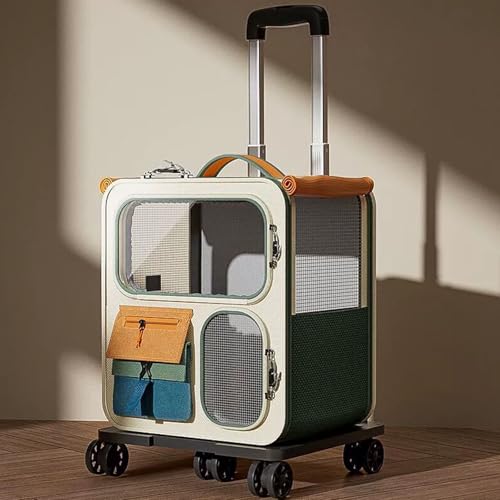 YPDOPORA 2-In-1-Rolltragetasche Für Haustiere, Atmungsaktive Katzentragetasche Mit Rädern, Zusammenklappbare Hunde-Rucksacktragetasche Mit Abnehmbarer Matte, Hundekinderwagen-Reisetragetasche,Grün von YPDOPORA