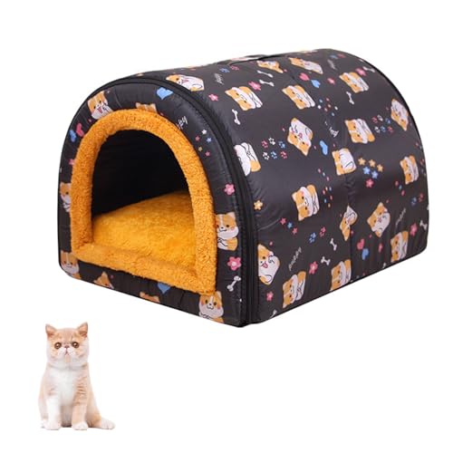YPDOPORA 2-In-1-Winterhaus Für Kleine Haustiere, Umbaubar in EIN Bett Mit Warmer Kissenmatte, Tragbarer Hundezwinger Für Drinnen Und Draußen, Abnehmbarer, Waschbarer Und Rutschfester Boden,Orange,XL von YPDOPORA