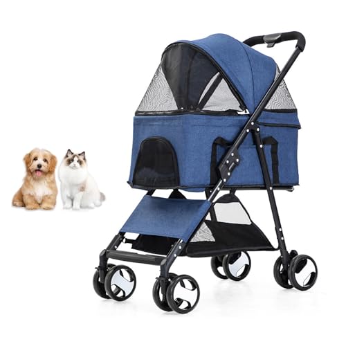 YPDOPORA 3-In-1-Haustier-Kinderwagen, 4-Räder-Haustier-Klappwagen Mit Abnehmbarem Träger, Aufbewahrungskorb, Rahmen Aus Aluminiumlegierung, Autositz, Katzen-Kinderwagen,Blau YPDOPORA 3-In-1-Haustier-Kinderwagen, 4-Räder-Haustier-Klappwagen Mit Abnehmbarem Träger, Aufbewahrungskorb, Rahmen Aus Aluminiumlegierung, Autositz, Katzen-Kinderwagen,Blau von YPDOPORA