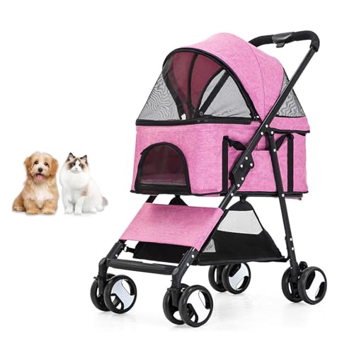 YPDOPORA 3-In-1-Haustier-Kinderwagen, 4-Räder-Haustier-Klappwagen Mit Abnehmbarem Träger, Aufbewahrungskorb, Rahmen Aus Aluminiumlegierung, Autositz, Katzen-Kinderwagen,Rosa YPDOPORA 3-In-1-Haustier-Kinderwagen, 4-Räder-Haustier-Klappwagen Mit Abnehmbarem Träger, Aufbewahrungskorb, Rahmen Aus Aluminiumlegierung, Autositz, Katzen-Kinderwagen,Rosa von YPDOPORA