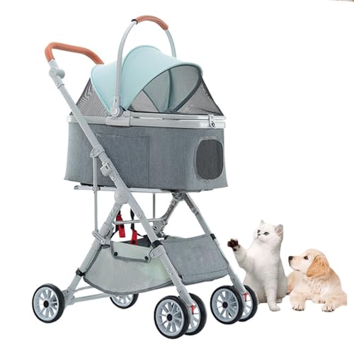 YPDOPORA 3-In-1-Haustierbuggy, Faltbarer Hundebuggy Für Kleine Und Mittelgroße Katzen Und Hunde, Leichter Und Robuster Haustierbuggy Mit Aufbewahrungskorb, Einfaches Manövrieren Für Unterwegs,Blau YPDOPORA 3-In-1-Haustierbuggy, Faltbarer Hundebuggy Für Kleine Und Mittelgroße Katzen Und Hunde, Leichter Und Robuster Haustierbuggy Mit Aufbewahrungskorb, Einfaches Manövrieren Für Unterwegs,Blau von YPDOPORA