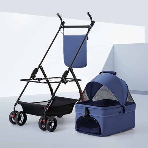 YPDOPORA 3-In-1-Kinderwagen Für Katzen Und Hunde, Haustier-Buggy Mit 4 Rädern Für Kleine Und Mittelgroße Hunde, Abnehmbare, Faltbare Reisetasche Für Hunde Mit Wasserdichter Unterlage,Blau von YPDOPORA