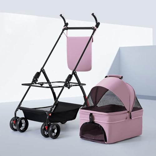 YPDOPORA 3-In-1-Kinderwagen Für Katzen Und Hunde, Haustier-Buggy Mit 4 Rädern Für Kleine Und Mittelgroße Hunde, Abnehmbare, Faltbare Reisetasche Für Hunde Mit Wasserdichter Unterlage,Rosa von YPDOPORA