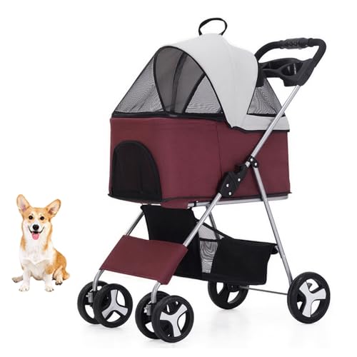 YPDOPORA 3-In-1-Kinderwagen Für Katzen Und Hunde, Zusammenklappbarer Haustier-Kinderwagen Für Mittelgroße Und Kleine Hunde, Katzen-Welpen-Kinderwagen Mit Abnehmbarer, Tragbarer Trage,Rot YPDOPORA 3-In-1-Kinderwagen Für Katzen Und Hunde, Zusammenklappbarer Haustier-Kinderwagen Für Mittelgroße Und Kleine Hunde, Katzen-Welpen-Kinderwagen Mit Abnehmbarer, Tragbarer Trage,Rot von YPDOPORA