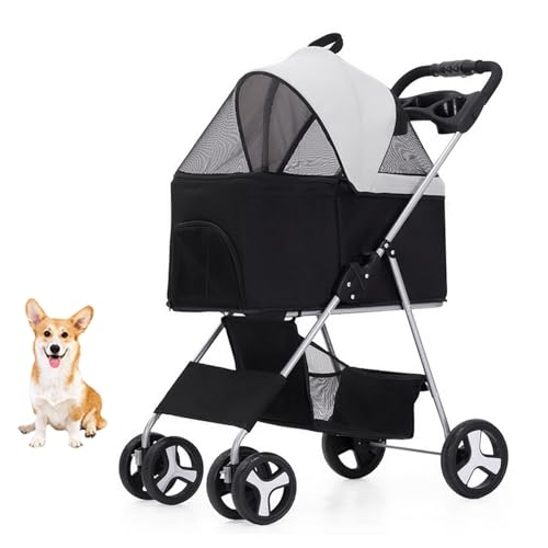 YPDOPORA 3-In-1-Kinderwagen Für Katzen Und Hunde, Zusammenklappbarer Haustier-Kinderwagen Für Mittelgroße Und Kleine Hunde, Katzen-Welpen-Kinderwagen Mit Abnehmbarer, Tragbarer Trage,Schwarz von YPDOPORA