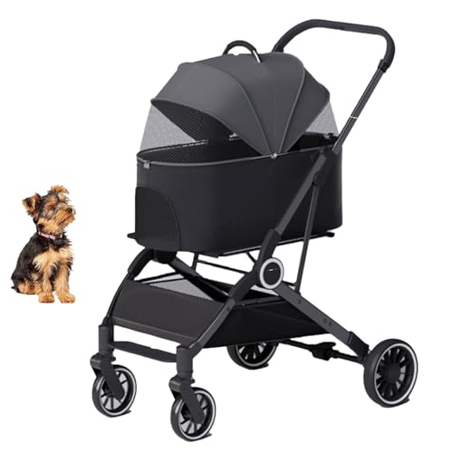 YPDOPORA 3-In-1-Kinderwagen Mit Klappmechanismus, Hundebuggy Für Kleine Hunde Und Katzen, 4-Rad-Kinderwagen Mit Abnehmbarem Aufbewahrungskorb Für Kleine Und Mittelgroße Haustiere,Grau YPDOPORA 3-In-1-Kinderwagen Mit Klappmechanismus, Hundebuggy Für Kleine Hunde Und Katzen, 4-Rad-Kinderwagen Mit Abnehmbarem Aufbewahrungskorb Für Kleine Und Mittelgroße Haustiere,Grau von YPDOPORA
