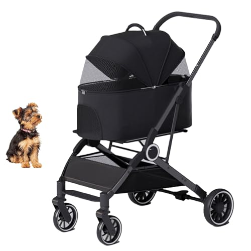 YPDOPORA 3-In-1-Kinderwagen Mit Klappmechanismus, Hundebuggy Für Kleine Hunde Und Katzen, 4-Rad-Kinderwagen Mit Abnehmbarem Aufbewahrungskorb Für Kleine Und Mittelgroße Haustiere,Schwarz YPDOPORA 3-In-1-Kinderwagen Mit Klappmechanismus, Hundebuggy Für Kleine Hunde Und Katzen, 4-Rad-Kinderwagen Mit Abnehmbarem Aufbewahrungskorb Für Kleine Und Mittelgroße Haustiere,Schwarz von YPDOPORA