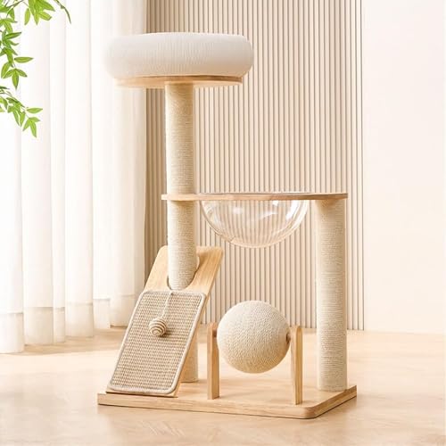 YPDOPORA 3-Stöckiger Kratzbaum Aus Massivholz Mit Sisal-Hanfbällen, Rampenkratzpad, Katzenbett Und Raumkapsel, Moderner Katzenturm Vom Boden Bis Zur Decke, Platzsparendes Vertikales Katzenmöbel YPDOPORA 3-Stöckiger Kratzbaum Aus Massivholz Mit Sisal-Hanfbällen, Rampenkratzpad, Katzenbett Und Raumkapsel, Moderner Katzenturm Vom Boden Bis Zur Decke, Platzsparendes Vertikales Katzenmöbel von YPDOPORA