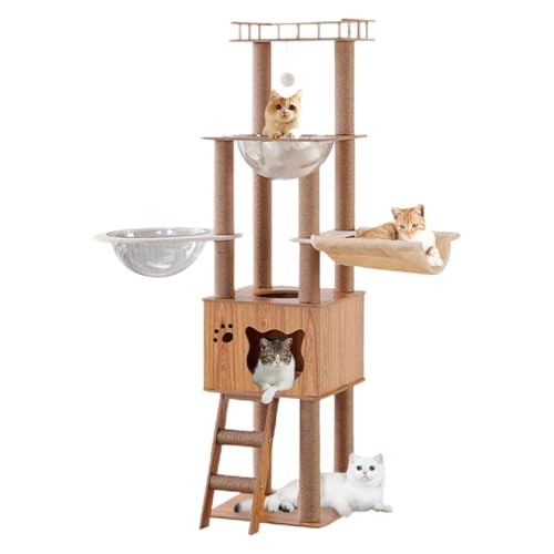 YPDOPORA 61'' Katzenbaum Aus Holz Mit Katzenhaus, Katzentreppen-Kratzbäumen, 2 Schüsseln, Sisal-Kratzbäumen, Gemütlicher Katzenhängematte Und Sitzstange Oben, Katzenbaum Für Große Katzen YPDOPORA 61'' Katzenbaum Aus Holz Mit Katzenhaus, Katzentreppen-Kratzbäumen, 2 Schüsseln, Sisal-Kratzbäumen, Gemütlicher Katzenhängematte Und Sitzstange Oben, Katzenbaum Für Große Katzen von YPDOPORA