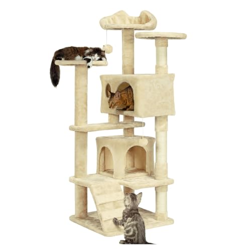 YPDOPORA 62 Zoll Katzenbaum, Katzenturm Für Hauskatzen, Katzenmöbel Mit Doppeltem Katzenhaus, Kratzbäumen, Mehreren Plattformen Und Bällen Für Kätzchen Und Katzen,Beige YPDOPORA 62 Zoll Katzenbaum, Katzenturm Für Hauskatzen, Katzenmöbel Mit Doppeltem Katzenhaus, Kratzbäumen, Mehreren Plattformen Und Bällen Für Kätzchen Und Katzen,Beige von YPDOPORA