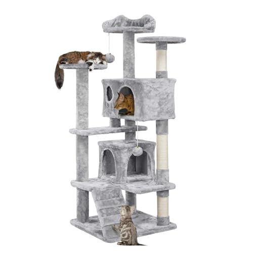 YPDOPORA 62 Zoll Katzenbaum, Katzenturm Für Hauskatzen, Katzenmöbel Mit Doppeltem Katzenhaus, Kratzbäumen, Mehreren Plattformen Und Bällen Für Kätzchen Und Katzen,Grau YPDOPORA 62 Zoll Katzenbaum, Katzenturm Für Hauskatzen, Katzenmöbel Mit Doppeltem Katzenhaus, Kratzbäumen, Mehreren Plattformen Und Bällen Für Kätzchen Und Katzen,Grau von YPDOPORA