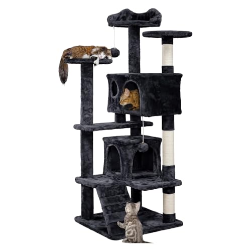 YPDOPORA 62 Zoll Katzenbaum, Katzenturm Für Hauskatzen, Katzenmöbel Mit Doppeltem Katzenhaus, Kratzbäumen, Mehreren Plattformen Und Bällen Für Kätzchen Und Katzen,Schwarz YPDOPORA 62 Zoll Katzenbaum, Katzenturm Für Hauskatzen, Katzenmöbel Mit Doppeltem Katzenhaus, Kratzbäumen, Mehreren Plattformen Und Bällen Für Kätzchen Und Katzen,Schwarz von YPDOPORA