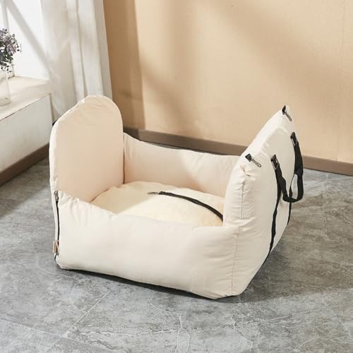 YPDOPORA Autositz Für Hunde, Sitzerhöhung Für Haustiere Mit Anklemmbarer Sicherheitsleine, Abnehmbares Und Waschbares Reisebett Für Hunde Und Katzen Für Kleine Und Mittelgroße Hunde,Beige von YPDOPORA
