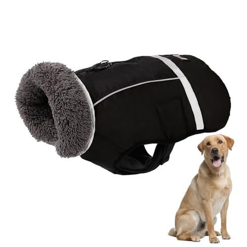 YPDOPORA Dicker, Warmer, Reflektierender Hundemantel, Groß, Fleece Gefütterte Winterjacke Für Hunde, Rollkragenjacke Mit Revers, Wintermantel Für Haustiere Mit D-Ring, Loch Für Geschirr,Schwarz,L YPDOPORA Dicker, Warmer, Reflektierender Hundemantel, Groß, Fleece Gefütterte Winterjacke Für Hunde, Rollkragenjacke Mit Revers, Wintermantel Für Haustiere Mit D-Ring, Loch Für Geschirr,Schwarz,L von YPDOPORA
