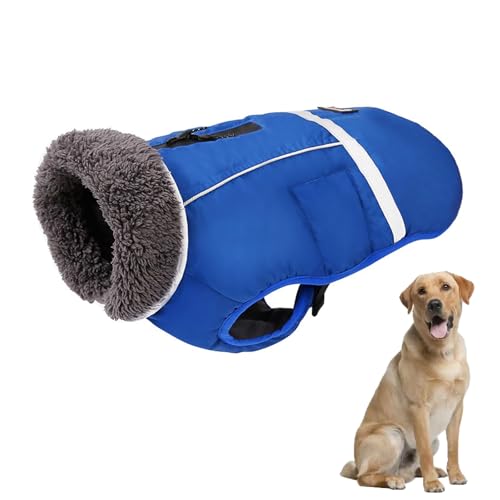 YPDOPORA Dicker, Warmer, Reflektierender Hundemantel, Groß, Fleece Gefütterte Winterjacke Für Hunde, Rollkragenjacke Mit Revers, Wintermantel Für Haustiere Mit D-Ring, Loch Für Geschirr,Blau,3XL YPDOPORA Dicker, Warmer, Reflektierender Hundemantel, Groß, Fleece Gefütterte Winterjacke Für Hunde, Rollkragenjacke Mit Revers, Wintermantel Für Haustiere Mit D-Ring, Loch Für Geschirr,Blau,3XL von YPDOPORA